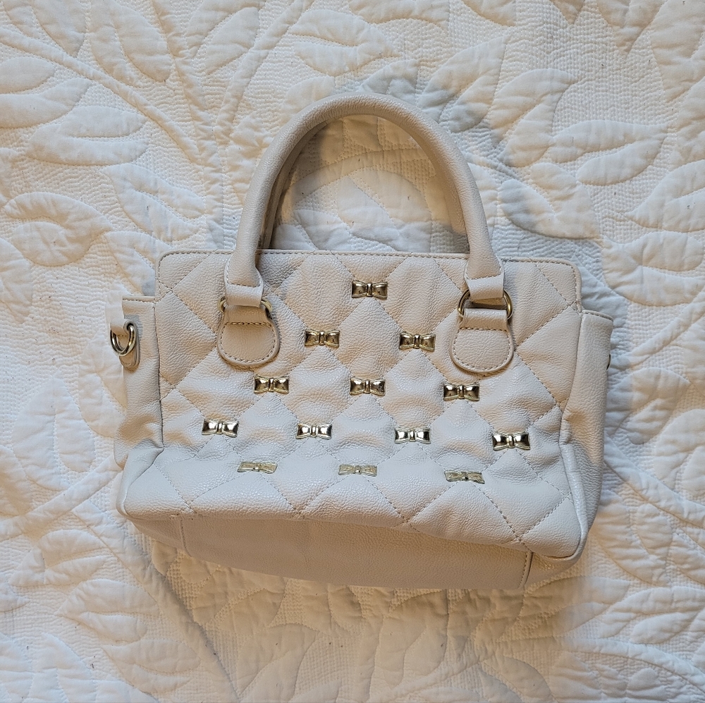 Betsey johnson small satchel bone/gold bows